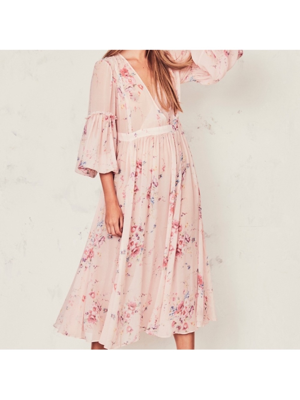 LOVESHACKFANCY Leah Frayed Floral-Print Silk-Georgette Midi Dress